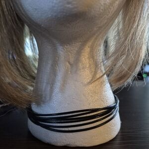 Multi-Strand Black Leather Choker Necklace